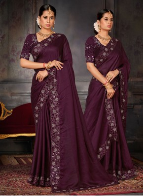 Trendy Saree Embroidered Georgette in Wine