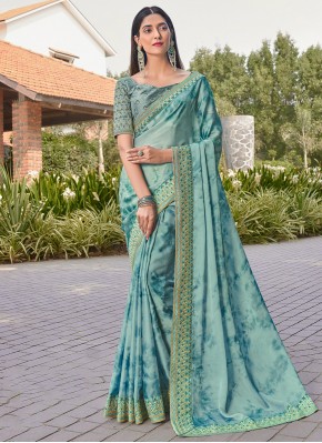 Trendy Saree Patch Border Silk in Aqua Blue
