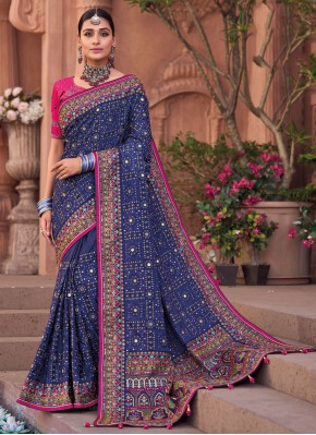Trendy Saree Patch Border Silk in Blue