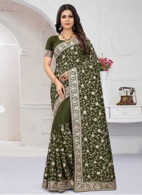Trendy Saree Resham Crepe Silk in Green