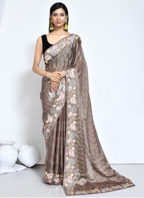 Trendy Saree Sequins Satin Silk in Brown