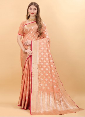 Trendy Saree Weaving Silk in Peach