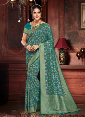 Turquoise Banarasi Silk Classic Designer Saree