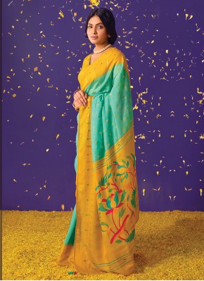 Turquoise Casual Brasso Traditional Saree