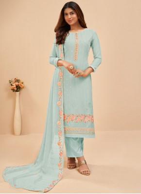 Turquoise Georgette Sequins Trendy Salwar Kameez