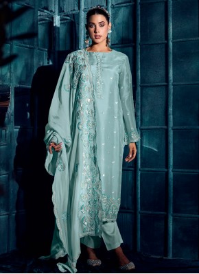 Turquoise Party Silk Designer Salwar Suit