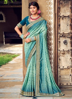 Turquoise Silk Bandhani Saree