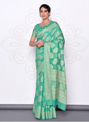 Turquoise Weaving Cotton Casual Saree