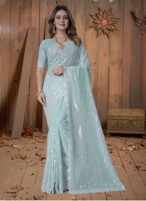 Turquoise Wedding Georgette Classic Saree