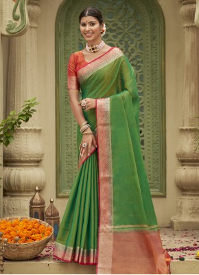 Tussar Silk Trendy Saree in Green