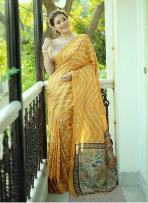 Tussar Silk Zari Yellow Traditional Designer Saree