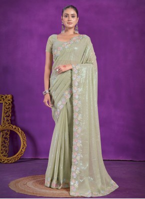 Urbane Embroidered Shimmer Sea Green Contemporary 