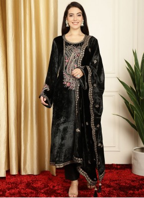 Velvet Embroidered Black Salwar Kameez