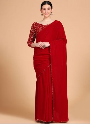 Velvet Red Zari Classic Designer Saree