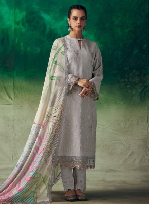 Vibrant Embroidered Grey Trendy Salwar Suit 