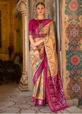 Vibrant Orange Patola Silk  Designer Saree