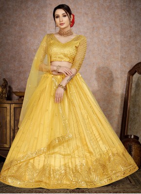 Vibrant Yellow Embroidered Trendy Lehenga Choli