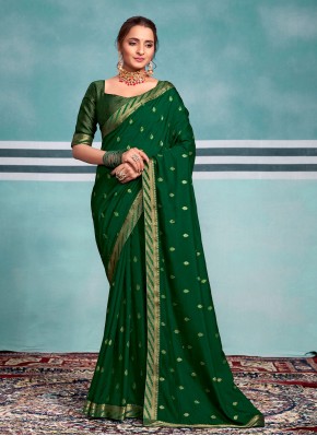 Vichitra Silk Traditional Saree in Green