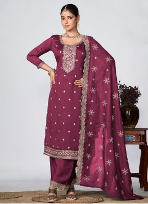 Vichitra Silk Trendy Salwar Suit in Wine