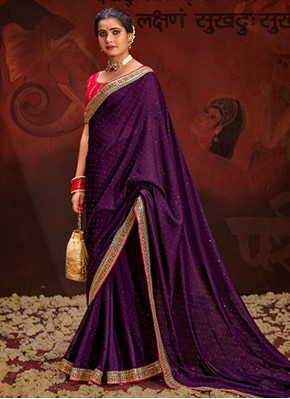 Vichitra Silk Trendy Saree in Purple
