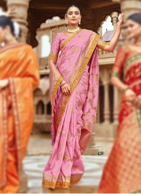 Vivacious Banarasi Silk Pink Trendy Saree