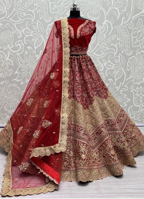 Vivacious Red Dori Work Velvet Designer Lehenga Ch