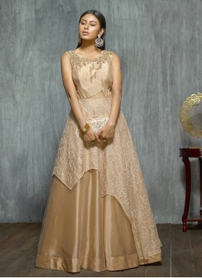 Vivacious Stone Brown Net Readymade Gown