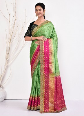 Vivid Green Handwork Kanchipuram Silk Classic Saree