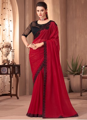 Vivid Red Stone Silk Traditional Saree