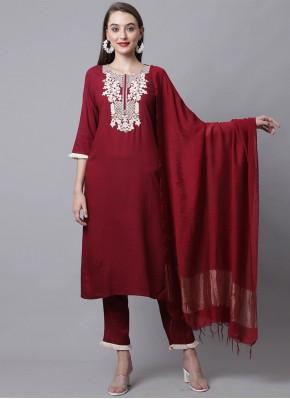 Voguish Embroidered Maroon Pant Style Suit