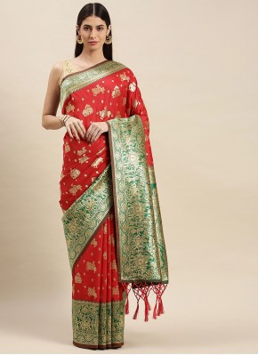 Voguish Weaving Red Banarasi Silk Traditional Saree
