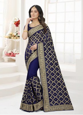 Voguish Weaving Vichitra Silk Navy Blue Classic Designer Saree