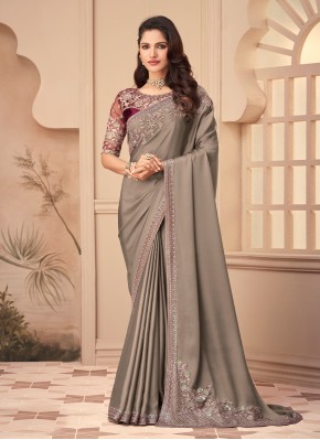 Voluptuous Grey Silk Designer Contemporary Saree