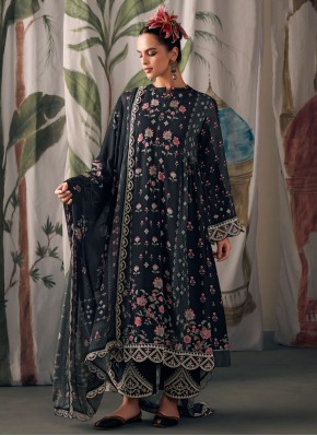 Voluptuous Muslin Black Embroidered Trendy Salwar Kameez