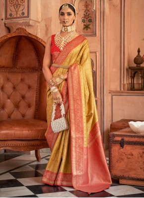 Voluptuous Mustard Banarasi Silk Contemporary Saree