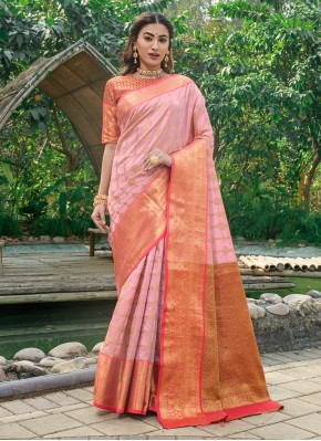 Weaving Banarasi Silk Classic Saree in Pink