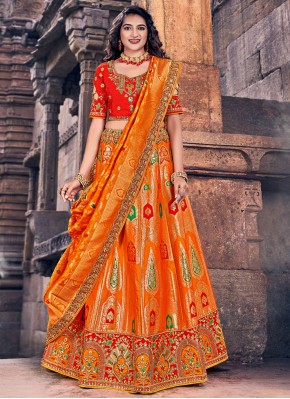 Weaving Banarasi Silk Lehenga Choli in Orange