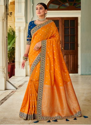 Weaving Banarasi Silk Saree in Orange