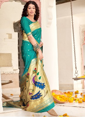 Weaving Banarasi Silk Traditional Designer Saree in Rama