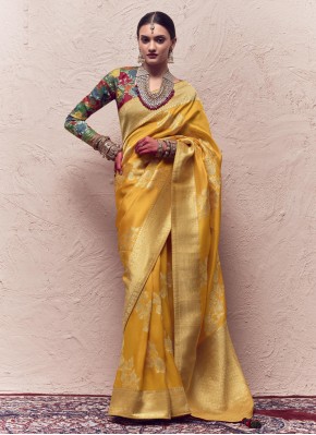 Weaving Pure Crepe Contemporary Style Saree in Mustard
