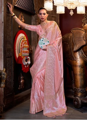 Weaving Satin Silk Trendy Saree in Pink