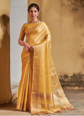 Weaving Silk Casual Saree in Gold