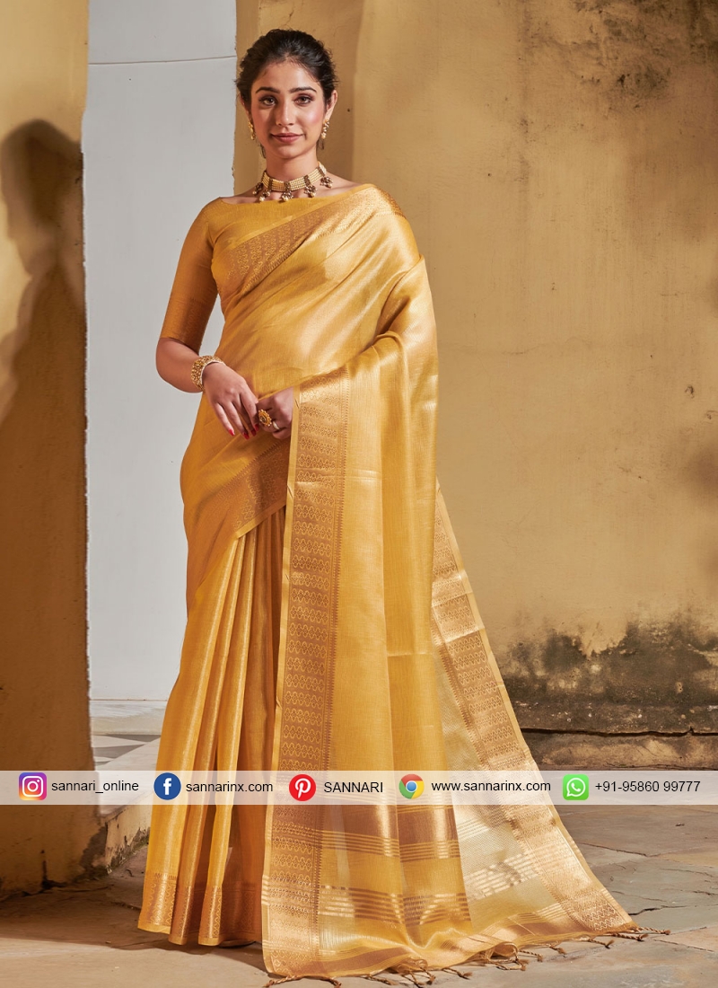 Weaving Silk Casual Saree in Gold