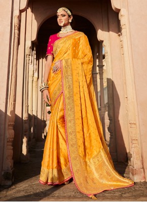 Weaving Silk Classic Designer Saree in Mustard