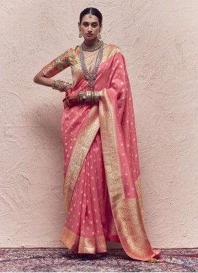 Weaving Silk Contemporary Saree in Rose Pink