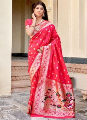 Weaving Silk Traditional Designer Saree in Hot Pink