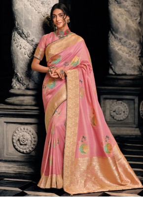Weaving Tissue Contemporary Saree in Peach