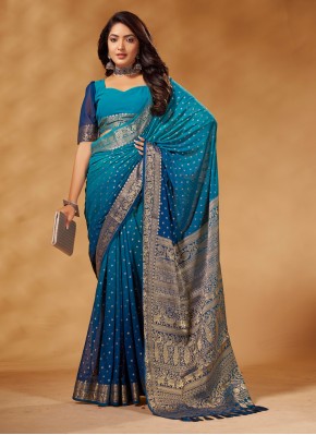 Weaving Viscose Trendy Saree in Blue