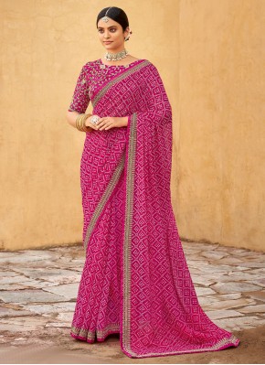 Whimsical Faux Georgette Pink Contemporary Saree