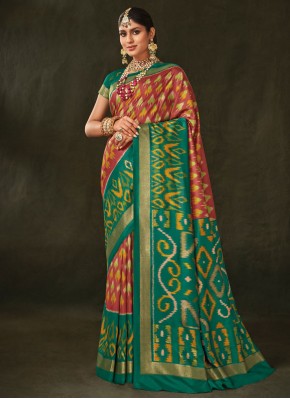Whimsical Green and Rust Ceremonial Saree